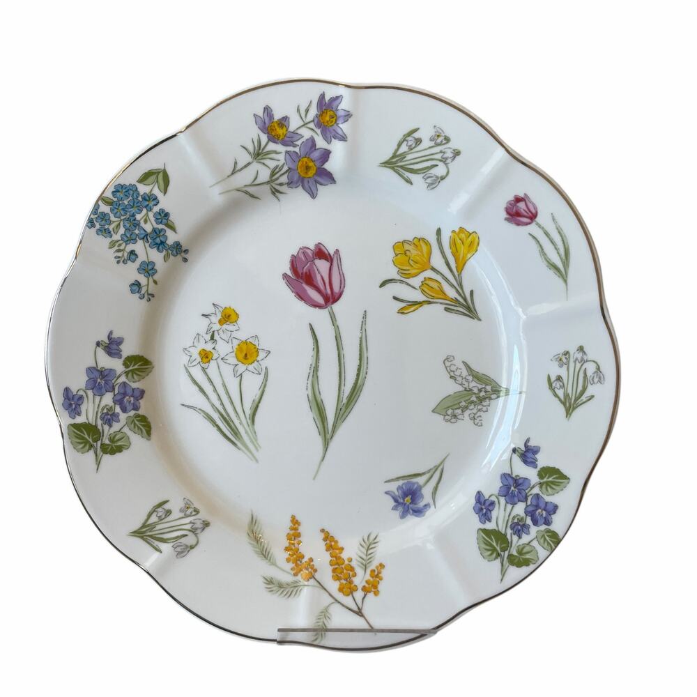 Grace Teaware Fine Porcelain Tulip Garden Salad Plates 8.25in Set of 4 NEW